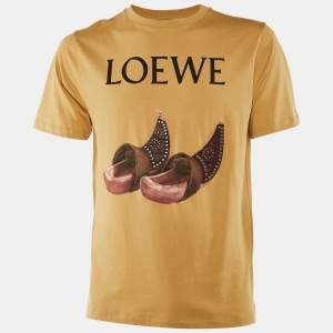 Loewe Light Brown Printed Cotton Knit Studded Detail T-Shirt S