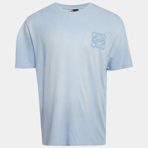 Pre Owned Loewe Light Blue Cotton Anagram Applique Relaxed Fit T-Shirt L