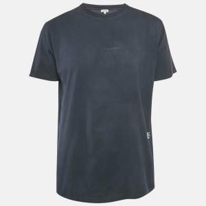 مملوكة مسبقًا قميص لويفي أسود قطن مطرّز أناجرام ياقة دائرية كبير جدًا