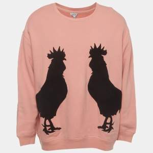 Pre Owned Loewe Pink Rooster Embroidered Jersey Oversized Sweatshirt S