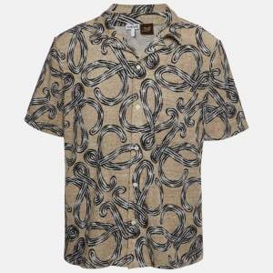 مملوكة مسبقًا Loewe x Paula’s Ibiza Beige Anagram Terry Jacquard Bowling Shirt S