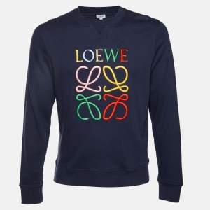 Pre Owned Loewe Navy Blue Anagram Embroidered Cotton Crew Neck Sweatshirt S
