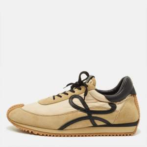 Pre Owned Loewe Flow Runner 2.0 Size 45 Beige Nylon and Suede Lace Up Sneakers