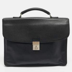 Pre Owned Longchamp Black Leather Briefcase