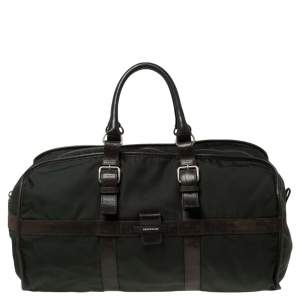 Longchamp Brown/Green Nylon and Leather Duffle Bag