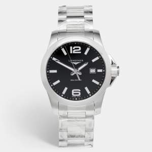 Longines Black Stainless Steel Conquest L37604566 Men's Wristwatch 43 mm