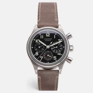 Pre Owned Longines Black Stainless Steel Avigation BigEye L2.816.4 Automatic Leather Wristlet Men's Wristwatch 40.5 mm