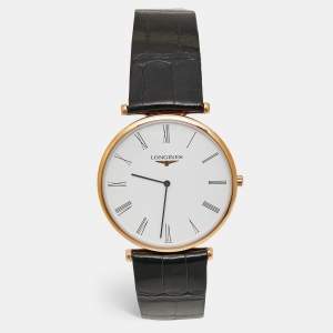 مملوكة مسبقًا Longines La Grande Classique L4.766.1.91.2 White Dial Rose Gold PVD Coated Stainless Steel Alligator Leather Men's Wristwatch 37 mm