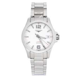 Longines Silver Stainless Steel Conquest V.H.P. L3.716.4.76.6 Men's Wristwatch 41 mm