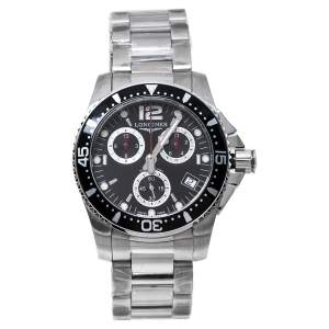Longines Black Stainless Steel Hydro Conquest L3.643.4.56.6 Men's Wristwatch 41 mm