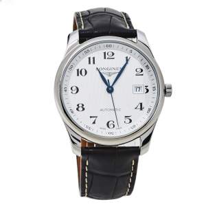 Longines White Stainless Steel Leather Master Collection L2.793.4 Men's Wristwatch 40 MM