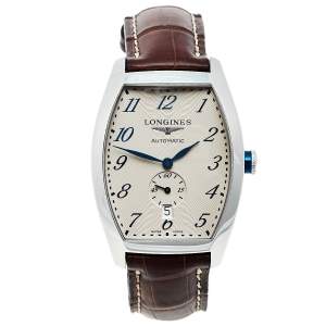 Longines Silver Stainless Steel Leather Evidenza L2.642.4.73.4 Automatic Men's Wristwatch 33 mm