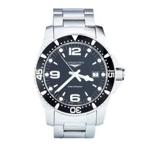 Longines Black Stainless Steel HydroConquest L3.470.4.56.6 Men's Wristwatch 41 mm