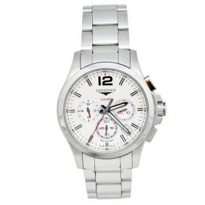 Longines White Stainless Steel Conquest V.H.P L37174766 Men's Wristwatch 42 mm
