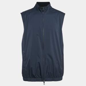 Pre Owned Loro Piana Navy Blue Nylon and Wool Reversible Vest 4XL