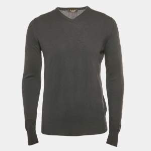 Pre Owned Loro Piana Grey Baby Cashmere V-Neck Sweater M