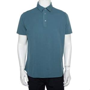 Pre Owned Loro Piana Blue Stretch Cotton Polo T-Shirt L