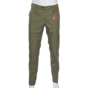 Pre Owned Loro Piana Olive Green Cotton Slim Fit Trousers XXL
