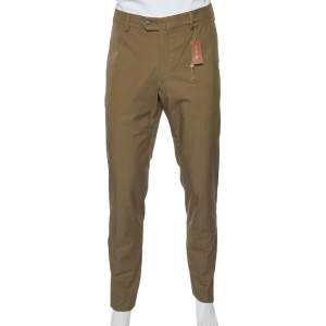 Pre Owned Loro Piana Khaki Green Cotton Slim Fit Trousers XXL