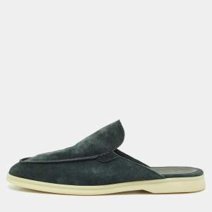Loro Piana Dark Green Suede Babouche Walk Mules Size 42.5