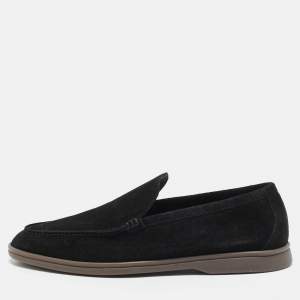 Loro Piana Black Suede Summer Charms Walk Loafers Size 43.5