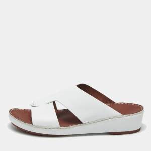 Loro Piana White Leather Buckle Slide Sandals Size 43