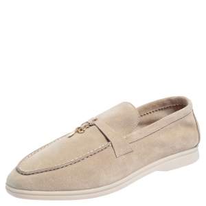 Pre Owned Loro Piana Beige Suede Summer Charms Walk Slip On Loafers Size 45