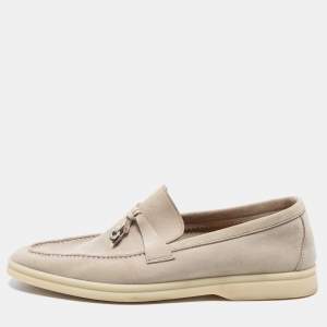 Pre Owned Loro Piana Grey Suede Summer Charms Walk Loafers Size 41.5