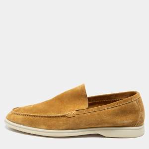 Pre Owned Loro Piana Mustard Suede Summer Walk Slip-On Loafers Size 45