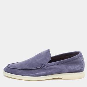 Loro Piana Navy Blue Suede Summer Walk Loafers Size 39.5