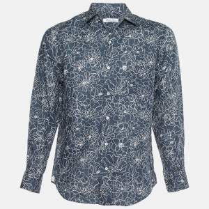 Loro Piana Blue Andre Floral Print Linen Buttoned-Up Shirt S