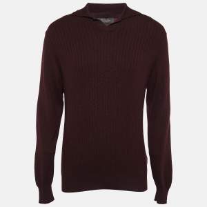 Pre Owned Loro Piana Burgundy Cashmere Knit Aspen Polo Sweatshirt L