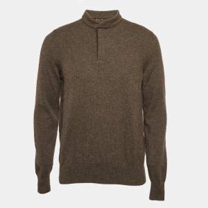 Pre Owned Loro Piana Grey Suede Trim Cashmere Collared Sweatshirt M