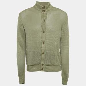 Loro Piana Light Green Linen Knit Button Front Cardigan L