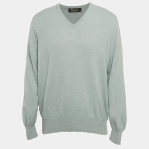 Pre Owned Loro Piana Grey Cashmere Knit V-Neck Sweater XXXL