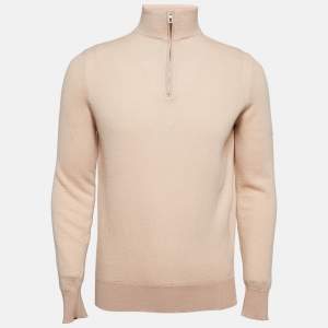 Loro Piana Pink Cashmere Half-Zip Roadster Mezzocollo Sweater L