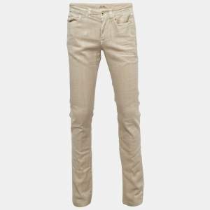 Pre Owned Loro Piana Beige Cotton Straight Leg Pants S