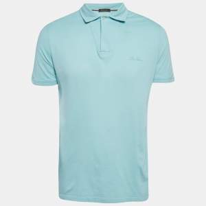 Pre Owned Loro Piana Blue Pique Cotton Polo T-Shirt M