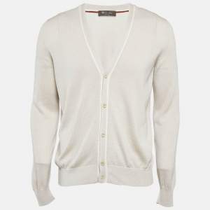 Pre Owned Loro Piana Cream Cashmere Knit Button Front Cardigan L