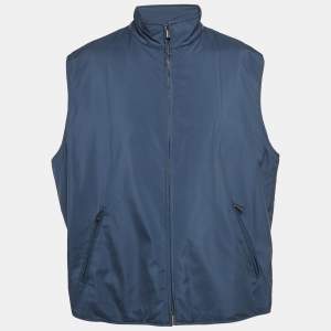 Pre Owned Loro Piana Navy Blue Synthetic Zip-Up Vest XXXL