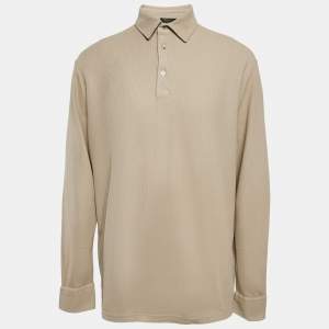 Pre Owned Loro Piana Beige Cotton Full Sleeve Polo T-Shirt XXXL 