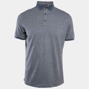 Pre Owned Loro Piana Blue Cotton Blend Polo T-Shirt M