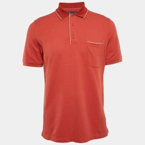 Pre Owned Loro Piana Orange Pique Cotton Polo T-Shirt M