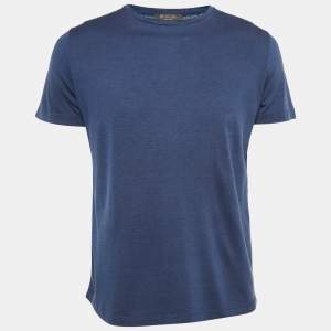 Pre Owned Loro Piana Navy Blue Silk Blend Crew Neck T-Shirt M