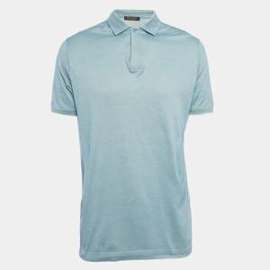 Pre Owned Loro Piana Blue Silk Blend Polo T-Shirt M