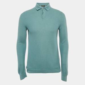 Pre Owned Loro Piana Blue Cotton Blend Full Sleeve Polo T-Shirt L