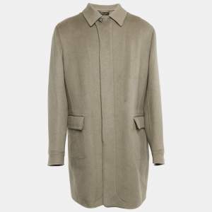Loro Piana Khaki Brown Wool Single Breasted Long Overcoat XL