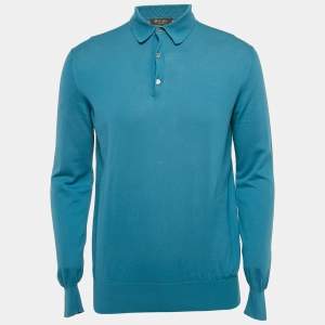 Loro Piana Blue Cotton Full Sleeve Polo T-Shirt M