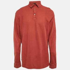 Loro Piana Rust Orange Cotton Pique Full Sleeve Polo T-Shirt XXXL
