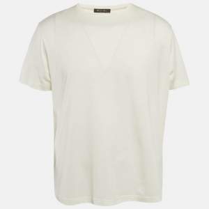 Pre Owned Loro Piana Off White Silk Jersey Crew Neck T-Shirt XXL